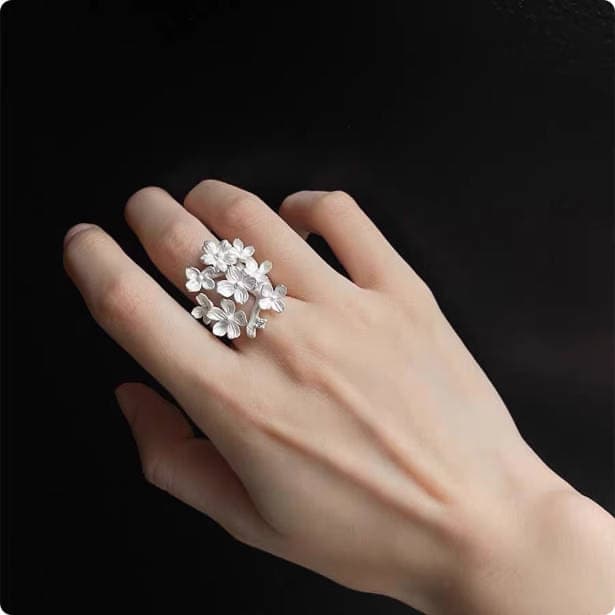 Dew Garden Series Flower Cluster Ring Inlaid With Zircon Hand-Carved Hollow-Carved Ring For Women