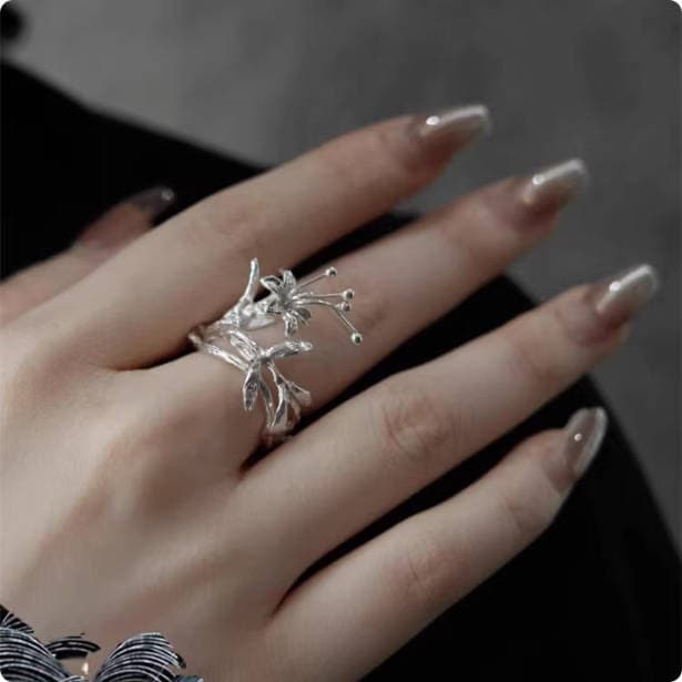 Silver Flower Core S930 Sterling Silver All-Match Flower Shape Open Ring For Women