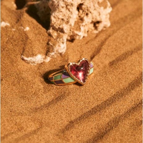 Purple Eye Heart Ring Retro Contrast Color Ring