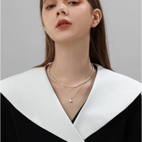 925 Sterling Silver Broken Silver Freshwater Pearl Necklace Women'S Bamboo Double Layered Clavicle Chain