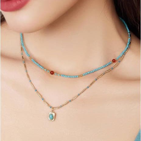 Small Color String Stacking Necklace Women'S Summer Dopamine Clavicle Chain